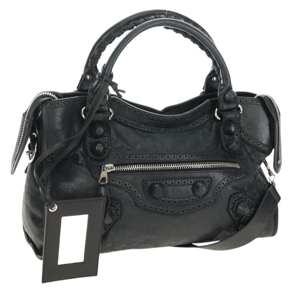 BALENCIAGA The Giant City Hand Bag Leather Black Silver 204529 Auth yk20477SAM