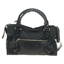BALENCIAGA The Giant City Hand Bag Leather Black Silver 204529 Auth yk20477SAM-13