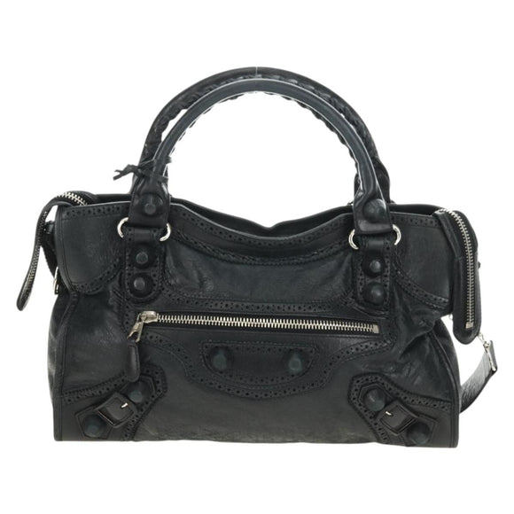 BALENCIAGA The Giant City Hand Bag Leather Black Silver 204529 Auth yk20477SAM