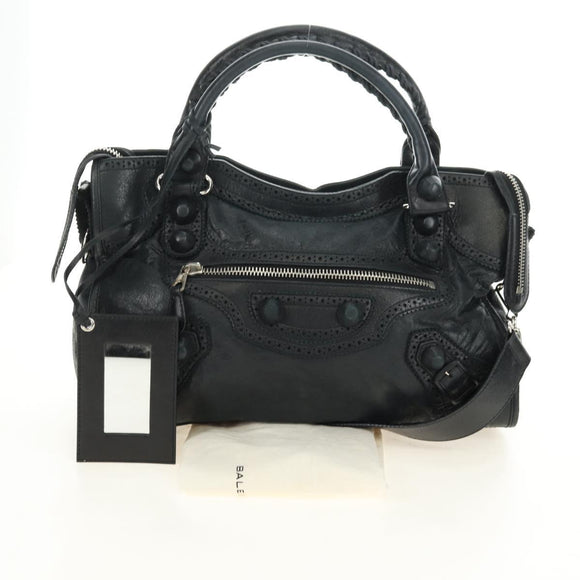 BALENCIAGA The Giant City Hand Bag Leather Black Silver 204529 Auth yk20477SAM