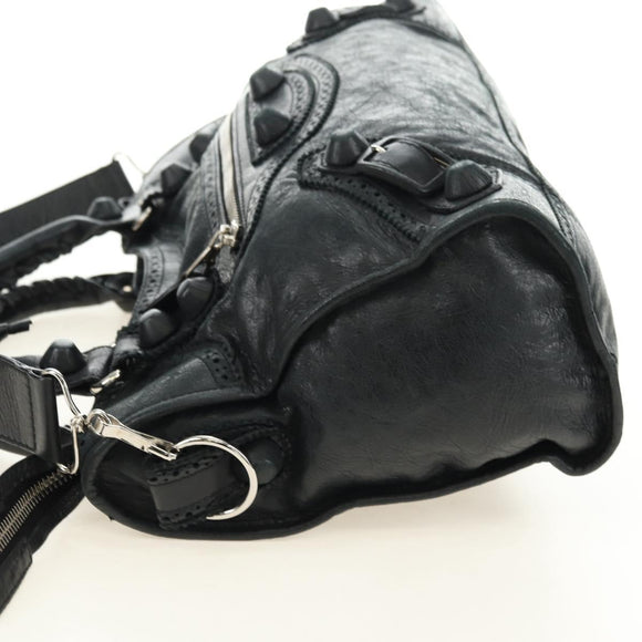 BALENCIAGA The Giant City Hand Bag Leather Black Silver 204529 Auth yk20477SAM
