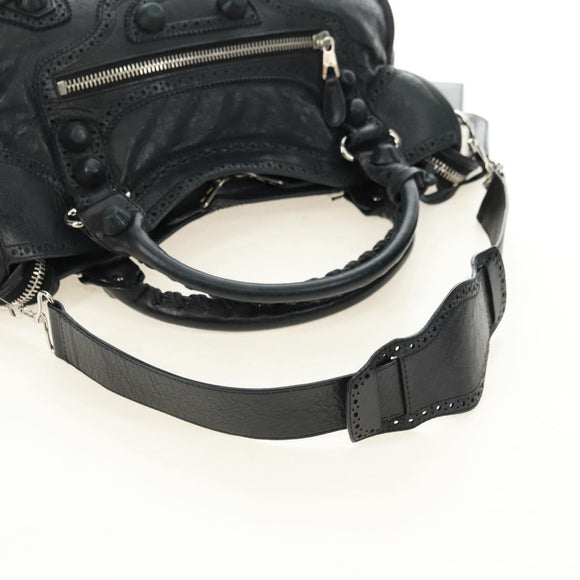 BALENCIAGA The Giant City Hand Bag Leather Black Silver 204529 Auth yk20477SAM