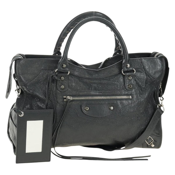 BALENCIAGA The City Hand Bag Leather 2way Gray Silver 115748 Auth yk20478SAM