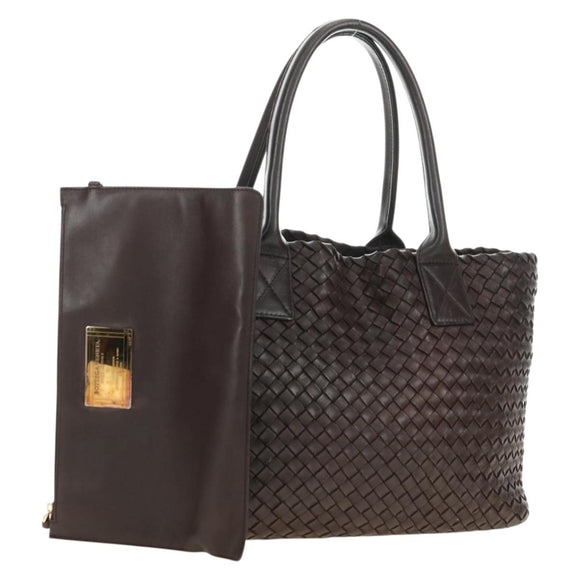 BOTTEGA VENETA INTRECCIATO Cabas PM Bag Leather Brown 141498 Auth yk20479SAV