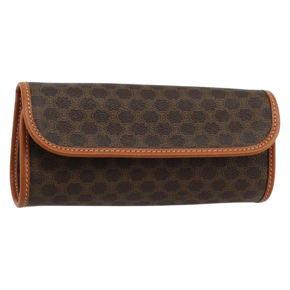 CELINE Macadam Canvas Pouch PVC Leather Black Gold Auth yk20484
