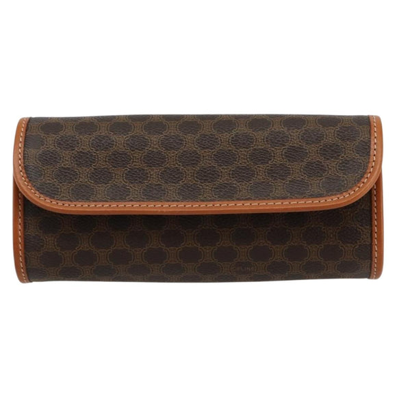 CELINE Macadam Canvas Pouch PVC Leather Black Gold Auth yk20484