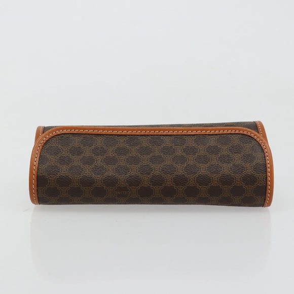 CELINE Macadam Canvas Pouch PVC Leather Black Gold Auth yk20484