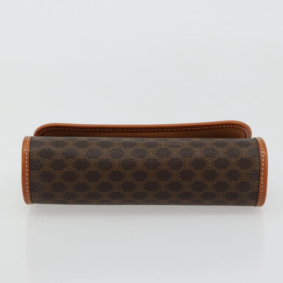 CELINE Macadam Canvas Pouch PVC Leather Black Gold Auth yk20484