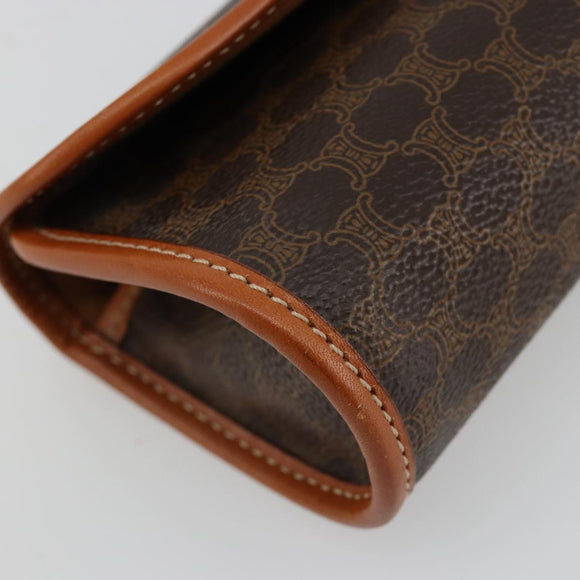 CELINE Macadam Canvas Pouch PVC Leather Black Gold Auth yk20484