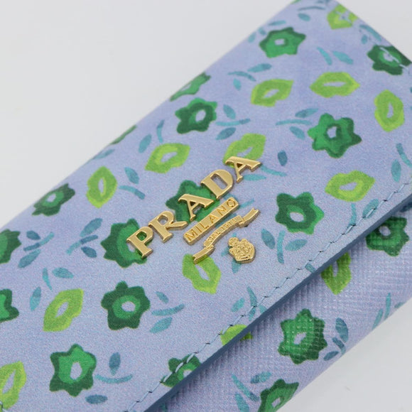 PRADA Key Case Safiano leather Blue Auth yk20485M