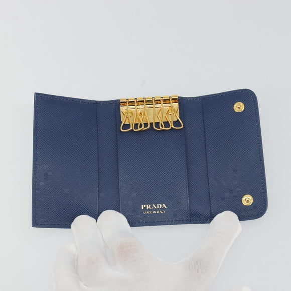 PRADA Key Case Safiano leather Blue Auth yk20485M