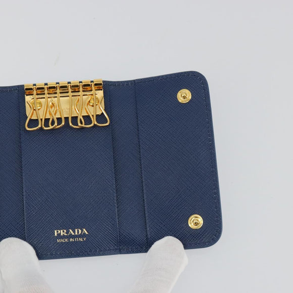 PRADA Key Case Safiano leather Blue Auth yk20485M