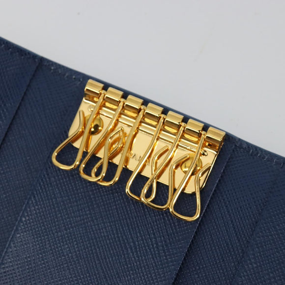 PRADA Key Case Safiano leather Blue Auth yk20485M