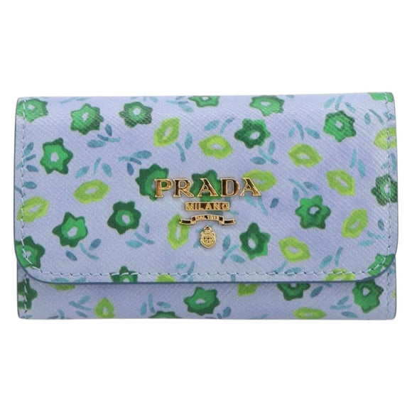 PRADA Key Case Safiano leather Blue Auth yk20485M