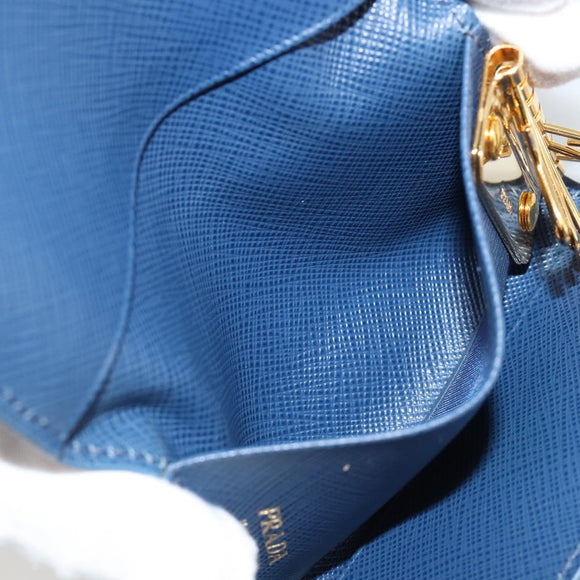 PRADA Key Case Safiano leather Blue Auth yk20485M