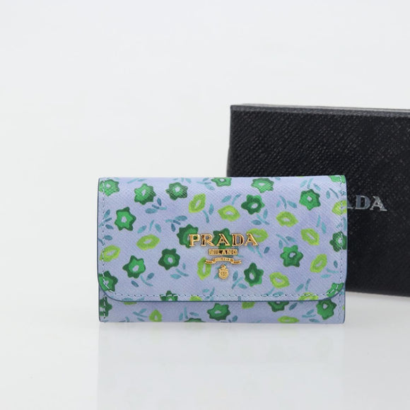 PRADA Key Case Safiano leather Blue Auth yk20485M