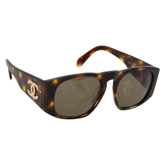 CHANEL Sunglasses Plastic Brown Gold CC Auth yk20489M