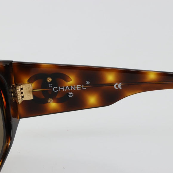 CHANEL Sunglasses Plastic Brown Gold CC Auth yk20489M