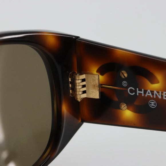 CHANEL Sunglasses Plastic Brown Gold CC Auth yk20489M