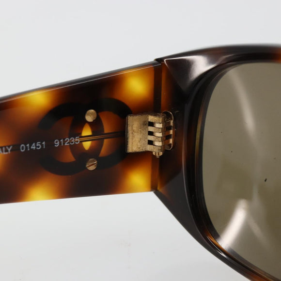 CHANEL Sunglasses Plastic Brown Gold CC Auth yk20489M