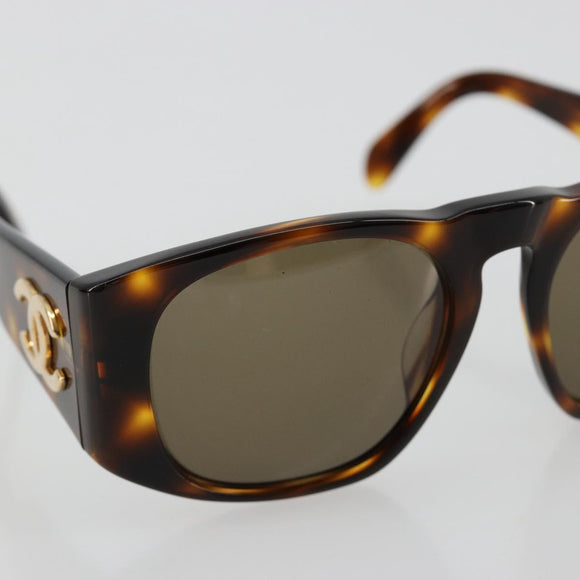 CHANEL Sunglasses Plastic Brown Gold CC Auth yk20489M