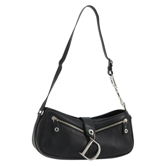 Christian Dior Shoulder Bag Leather Black Silver Auth yk20491SM