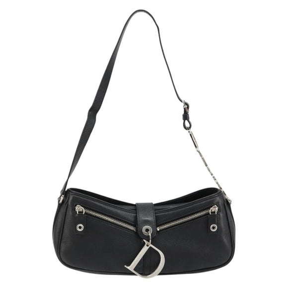 Christian Dior Shoulder Bag Leather Black Silver Auth yk20491SM