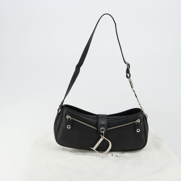 Christian Dior Shoulder Bag Leather Black Silver Auth yk20491SM