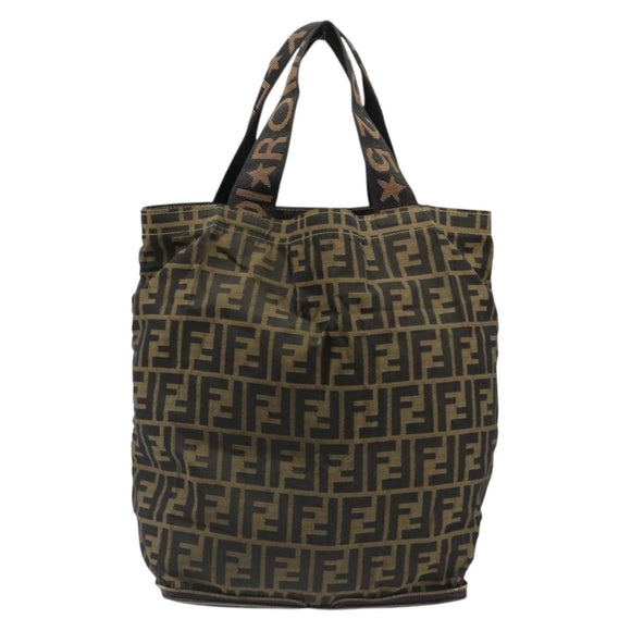FENDI Zucca Canvas Tote Bag Black Brown gold Auth yk20496A