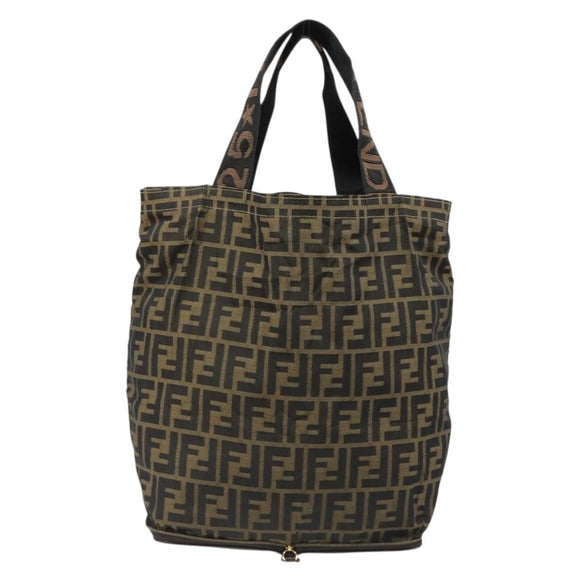FENDI Zucca Canvas Tote Bag Black Brown gold Auth yk20496A