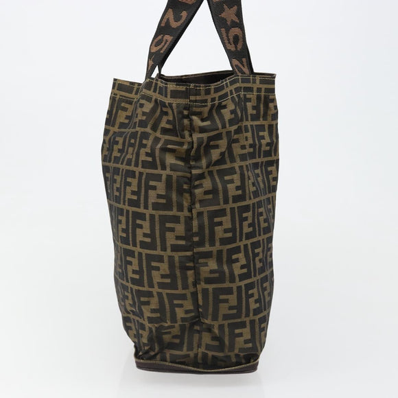 FENDI Zucca Canvas Tote Bag Black Brown gold Auth yk20496A