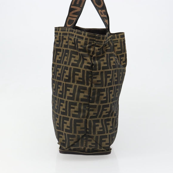 FENDI Zucca Canvas Tote Bag Black Brown gold Auth yk20496A