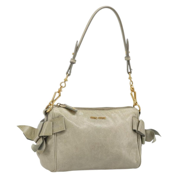 Miu Miu Hand Bag Leather Gray Gold Auth yk20498A