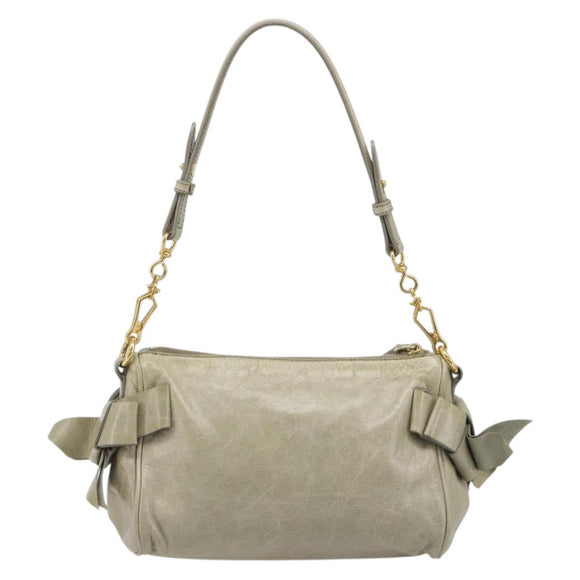 Miu Miu Hand Bag Leather Gray Gold Auth yk20498A