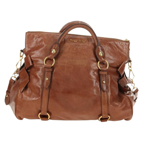 Miu Miu Hand Bag Leather 2way Brown Gold Auth yk20499SAM