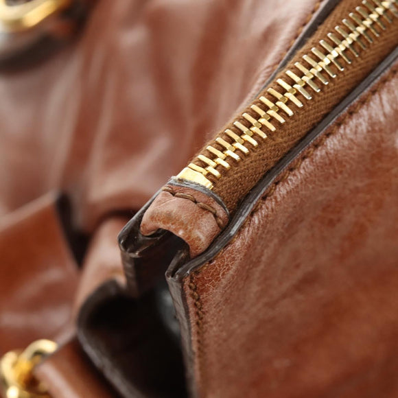Miu Miu Hand Bag Leather 2way Brown Gold Auth yk20499SAM