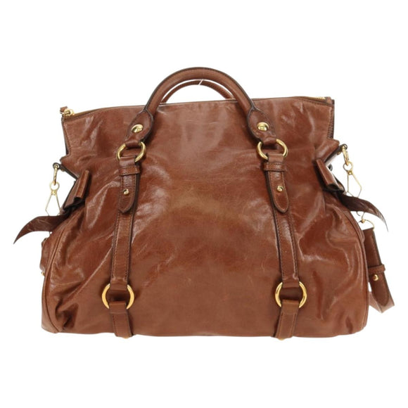 Miu Miu Hand Bag Leather 2way Brown Gold Auth yk20499SAM