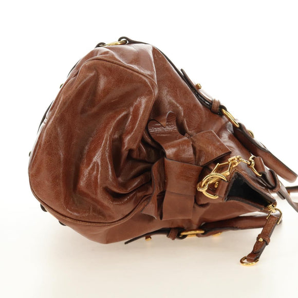 Miu Miu Hand Bag Leather 2way Brown Gold Auth yk20499SAM