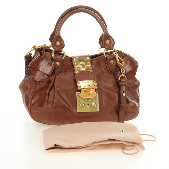Miu Miu Hand Bag Leather 2way Brown Gold Auth yk20500SAM