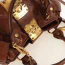 Miu Miu Hand Bag Leather 2way Brown Gold Auth yk20500SAM-14