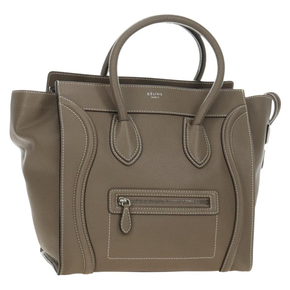 CELINE Luggage Mini Shopper Hand Bag Leather Gray Silver Auth yk20501SAM