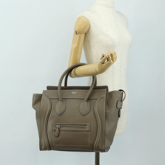 CELINE Luggage Mini Shopper Hand Bag Leather Gray Silver Auth yk20501SAM