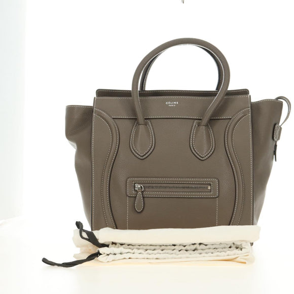 CELINE Luggage Mini Shopper Hand Bag Leather Gray Silver Auth yk20501SAM