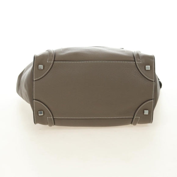 CELINE Luggage Mini Shopper Hand Bag Leather Gray Silver Auth yk20501SAM