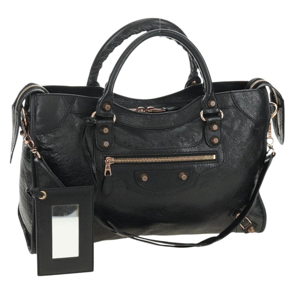 BALENCIAGA The Giant City Bag Leer 2way Zwart Goud 281770 Auth yk20502SAM