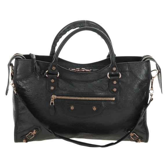 BALENCIAGA The Giant City Bag Leer 2way Zwart Goud 281770 Auth yk20502SAM