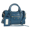 BALENCIAGA Classic Mini City Bag Embossed leather Blue 300295 Auth yk20503SAM-1