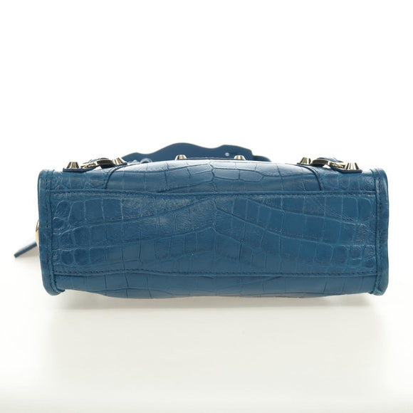 BALENCIAGA Classic Mini City Bag Embossed leather Blue 300295 Auth yk20503SAM