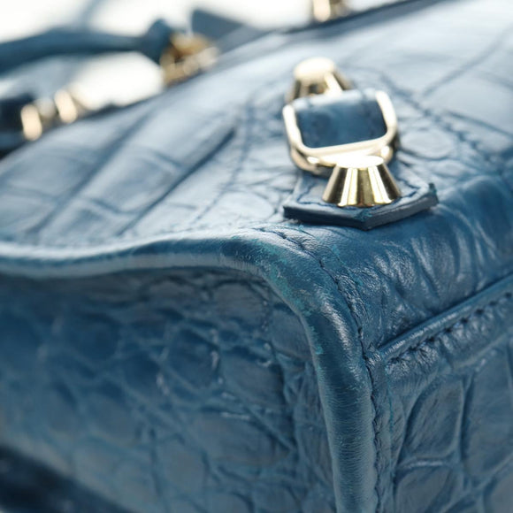 BALENCIAGA Classic Mini City Bag Embossed leather Blue 300295 Auth yk20503SAM