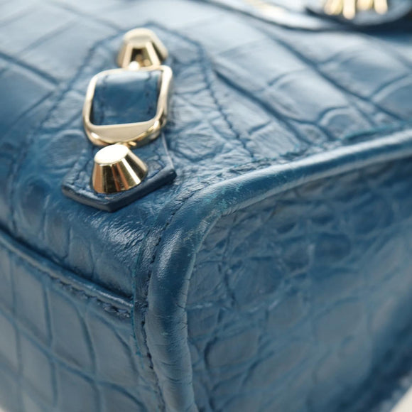 BALENCIAGA Classic Mini City Bag Embossed leather Blue 300295 Auth yk20503SAM